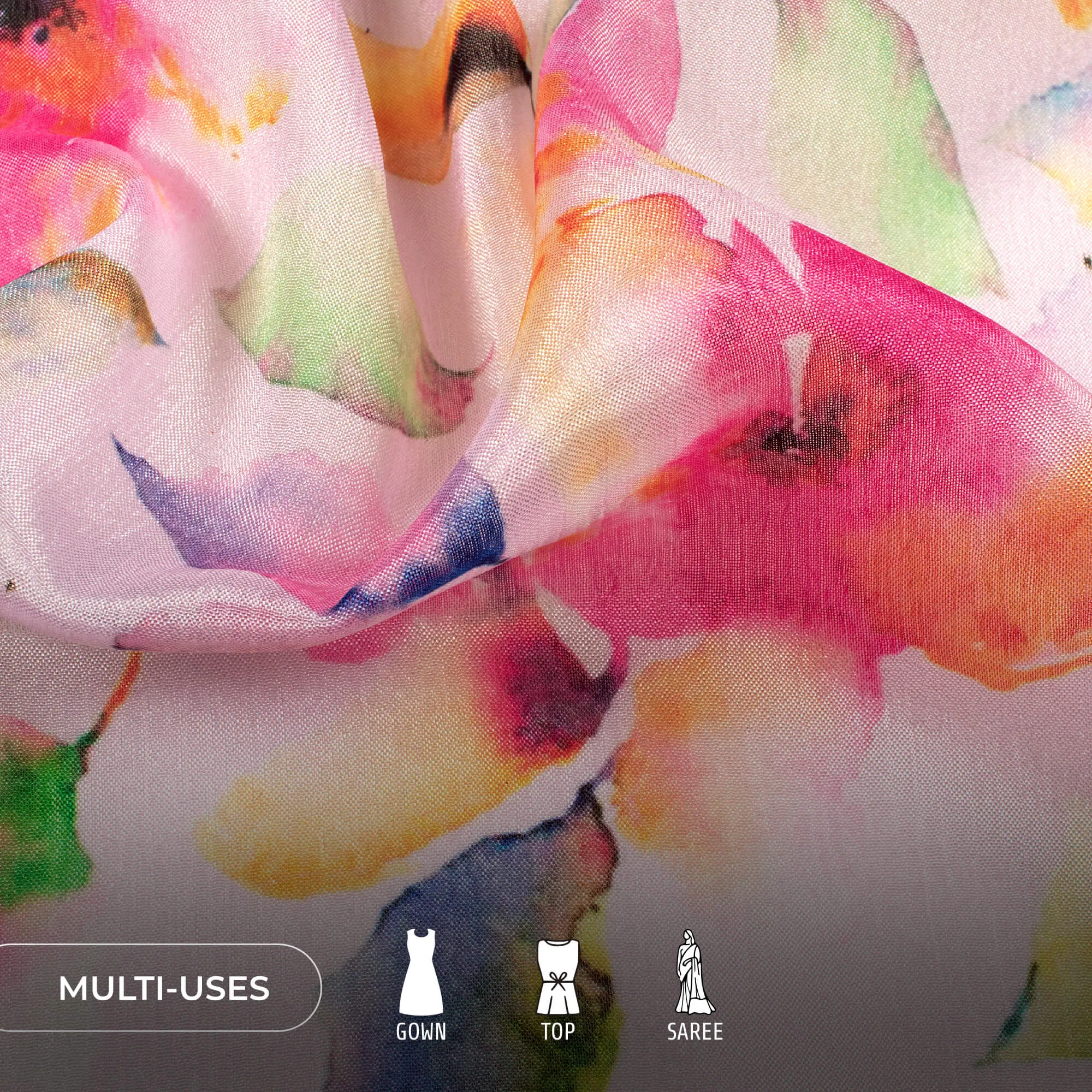 Beautiful Floral Digital Print Poly Chinnon Chiffon Fabric