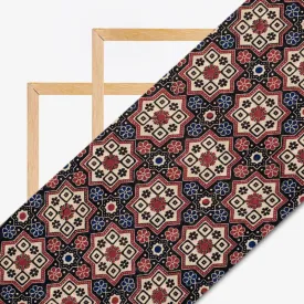Beige And Black Geometric Pattern Digital Print Viscose Chanderi Fabric