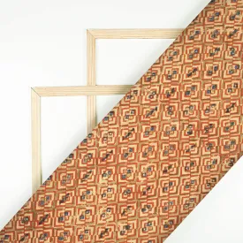 Beige And Cherry Red Geometric Pattern Handblock Kalamkari Cotton Silk Fabric
