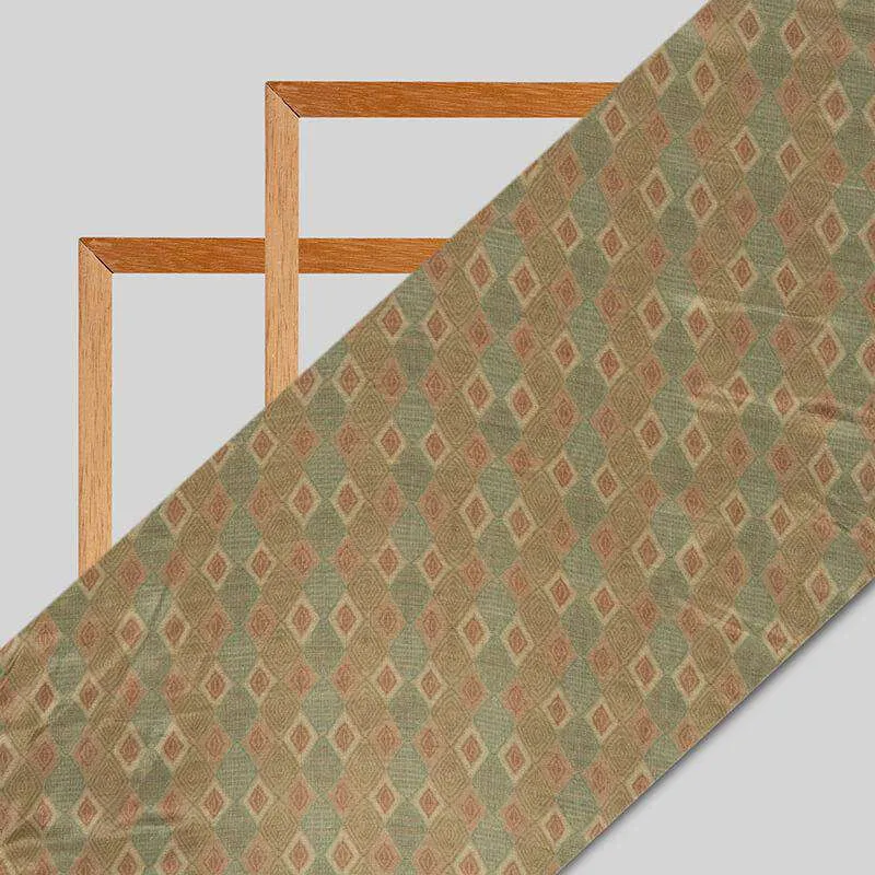 Beige Geometric Pattern Digital Print Viscose Muslin Fabric