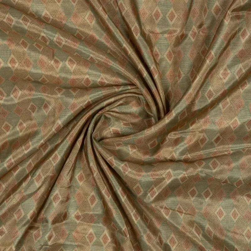 Beige Geometric Pattern Digital Print Viscose Muslin Fabric