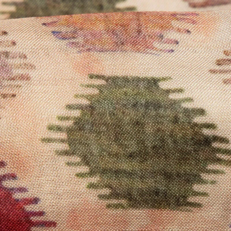 Beige Geometric Pattern Digital Print Viscose Muslin Fabric