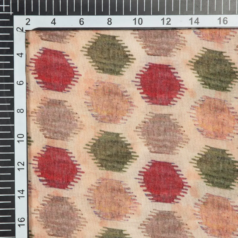 Beige Geometric Pattern Digital Print Viscose Muslin Fabric