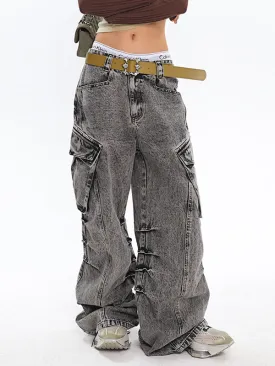 BerryBetty - Acid Washed Baggy Cargo Jeans