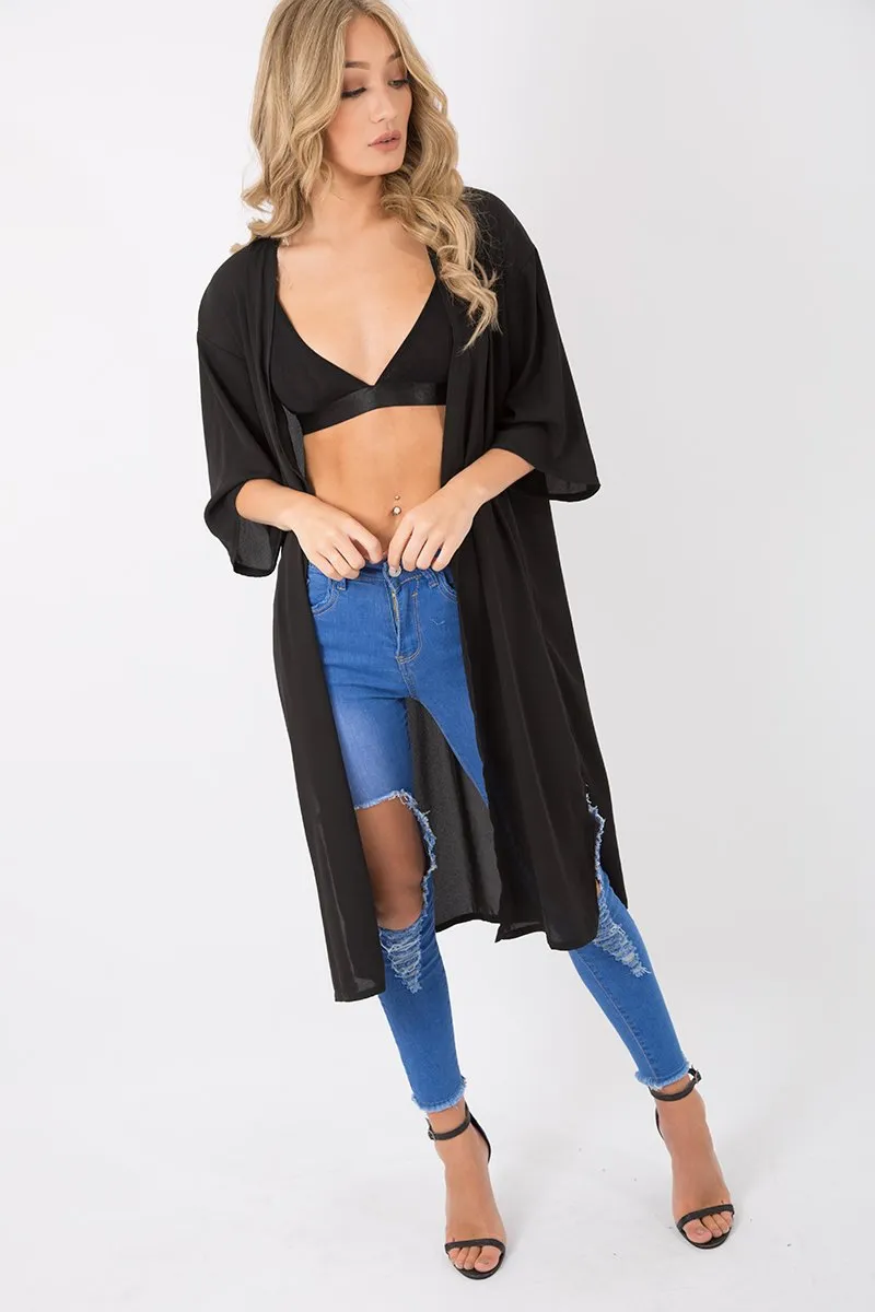Black Embroidered Kimono - Regan