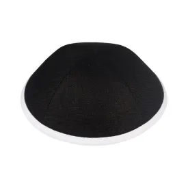 Black Linen Yarmulke with White Rim