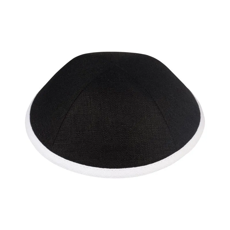Black Linen Yarmulke with White Rim