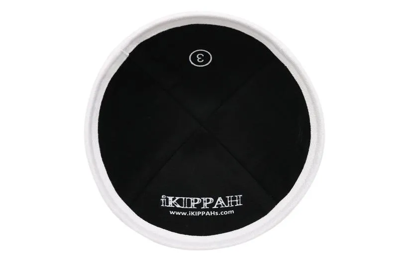 Black Linen Yarmulke with White Rim