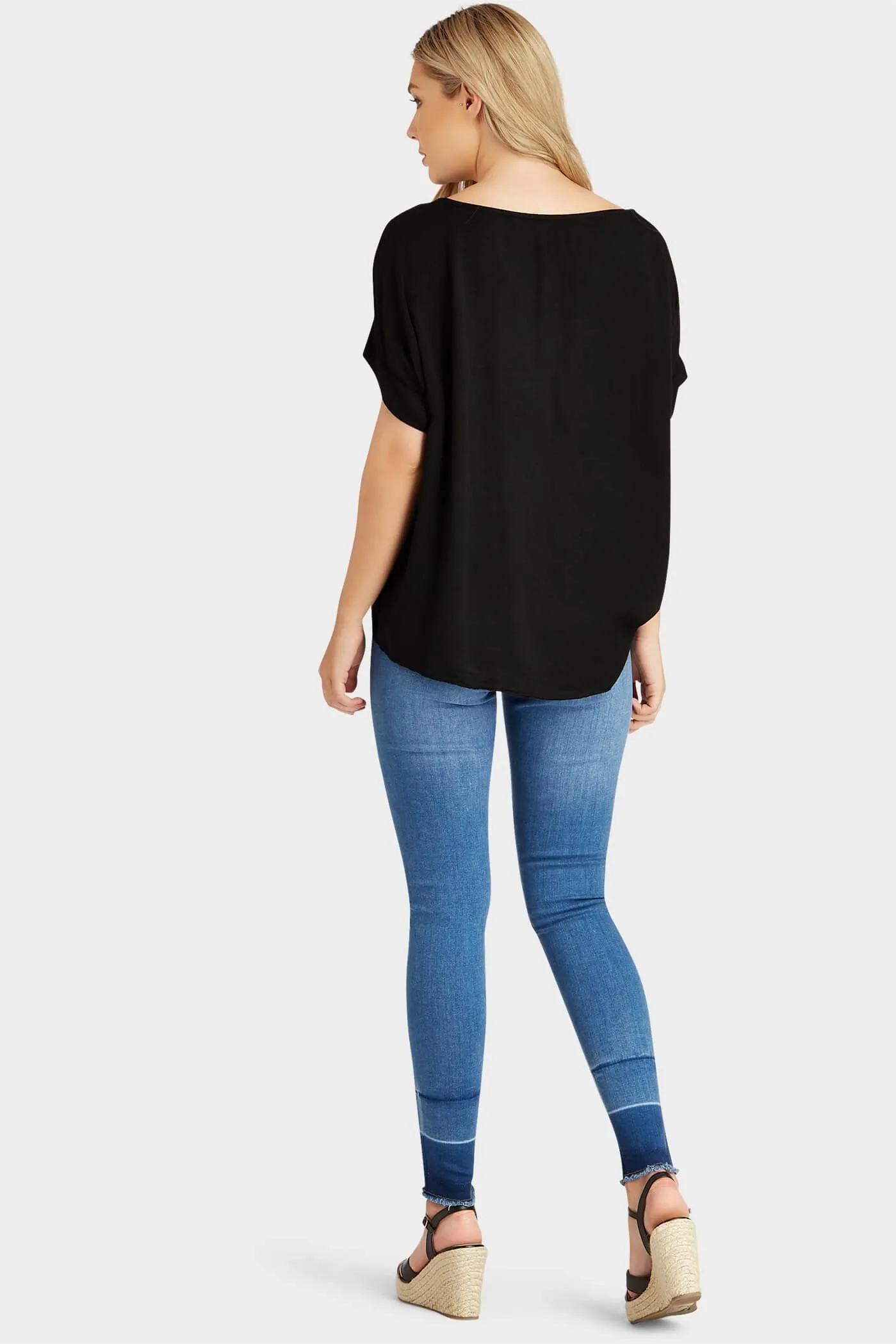 Black Mesh Panel Basic T-Shirt