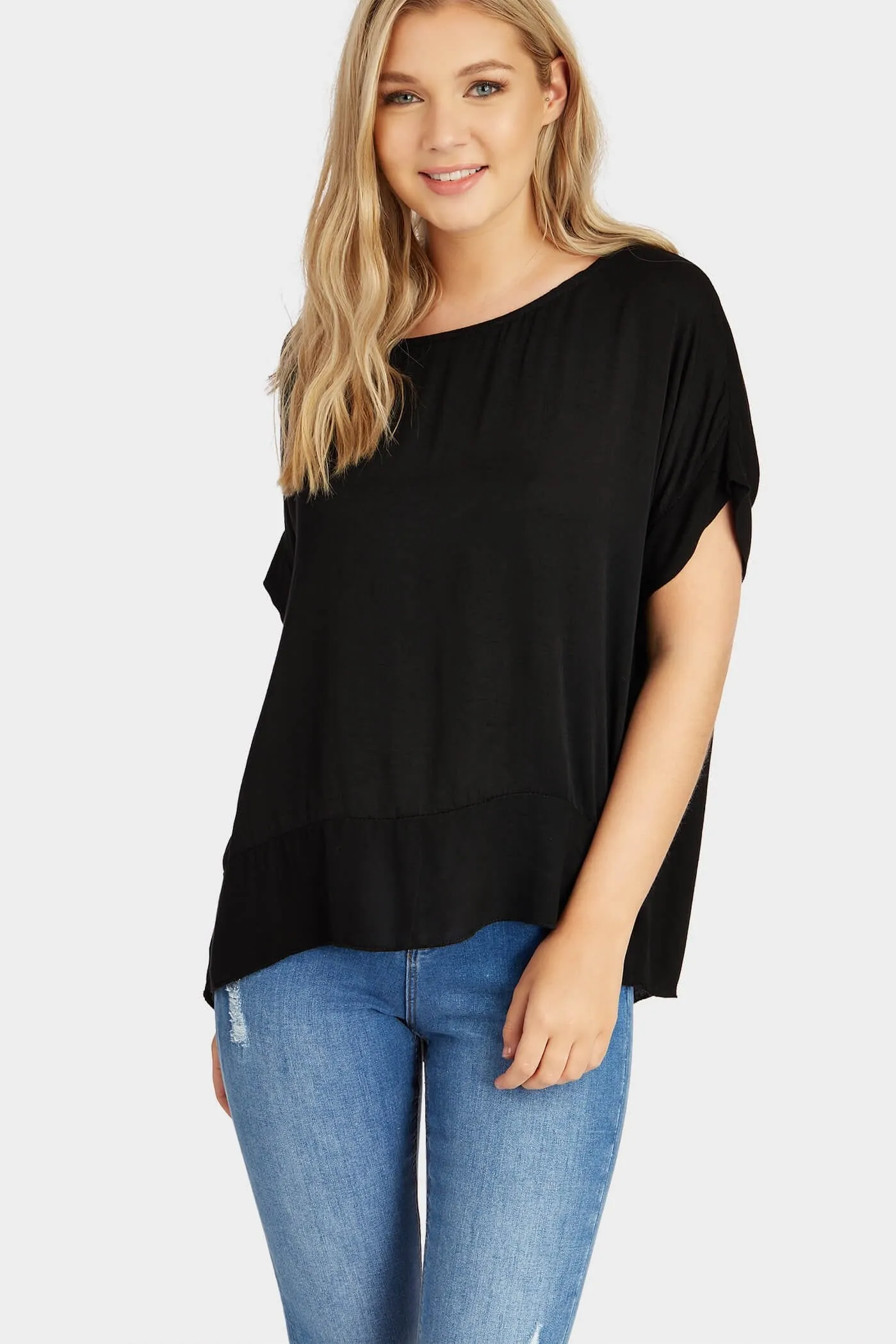 Black Mesh Panel Basic T-Shirt