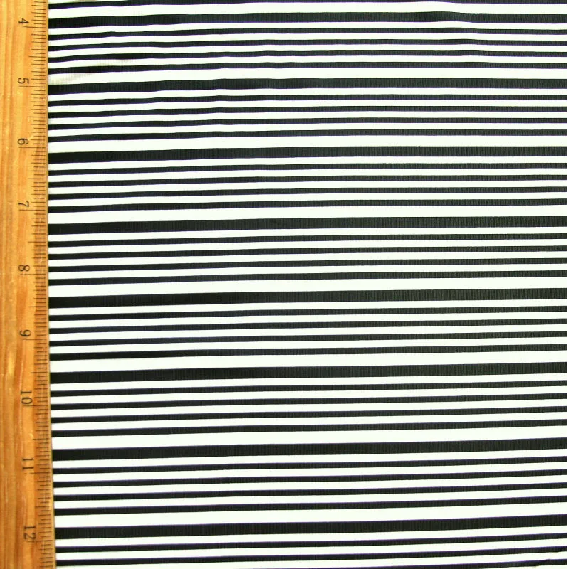 Black Narrow Stripes on White Nylon Lycra Swimsuit Fabric