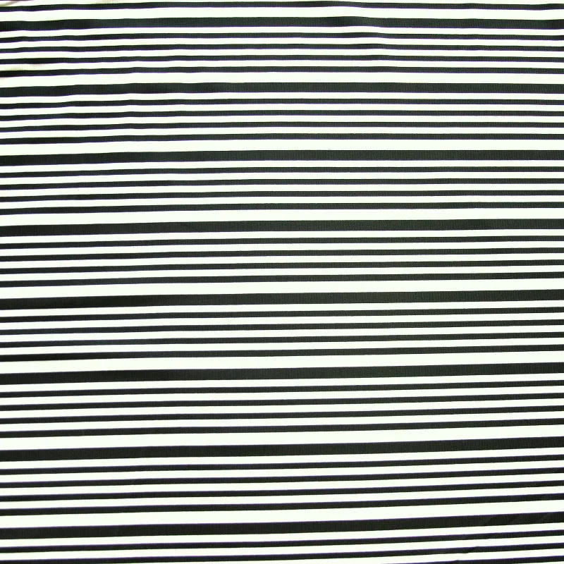 Black Narrow Stripes on White Nylon Lycra Swimsuit Fabric
