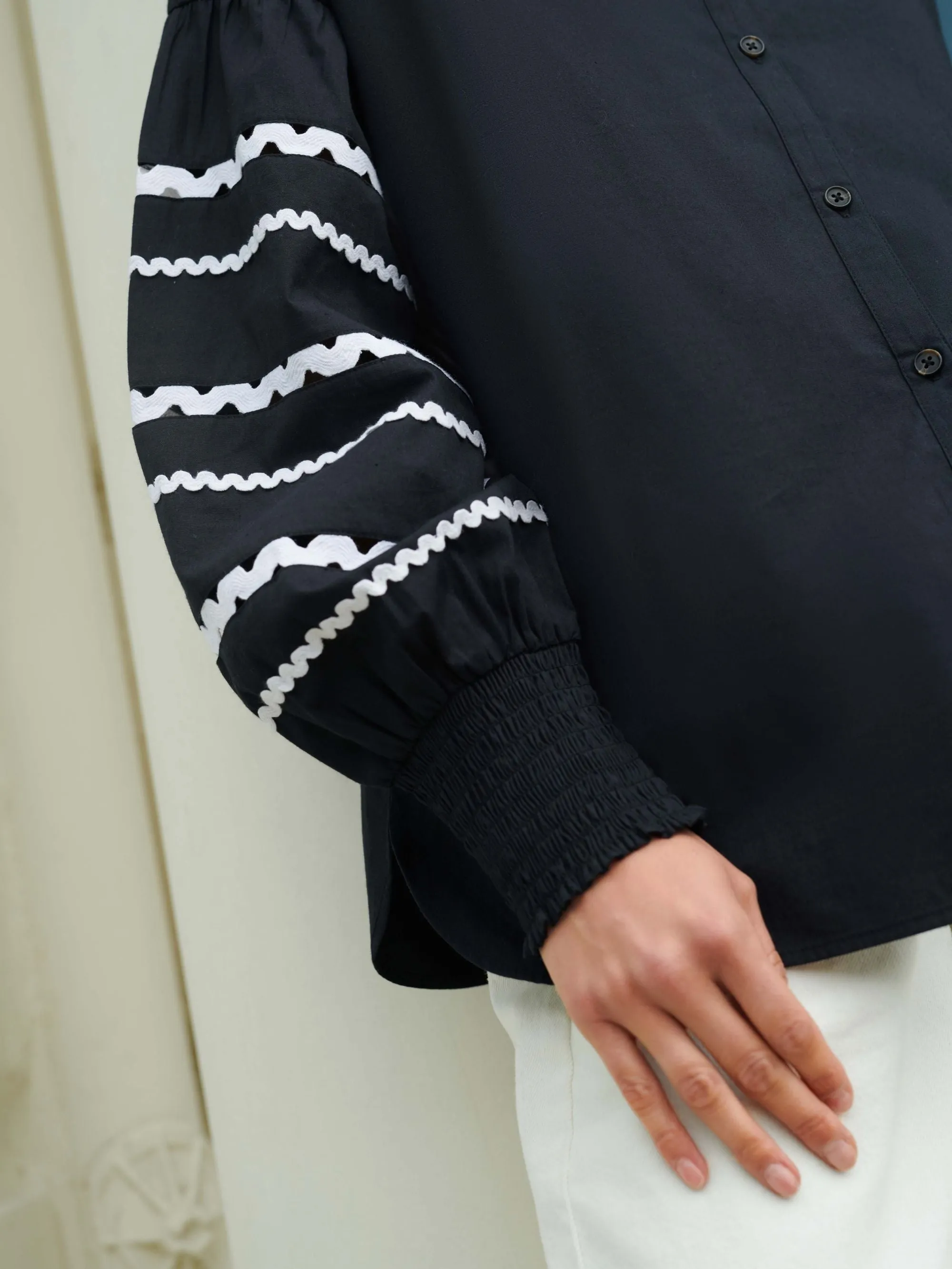 Black Trim Insert Sleeve Shirt