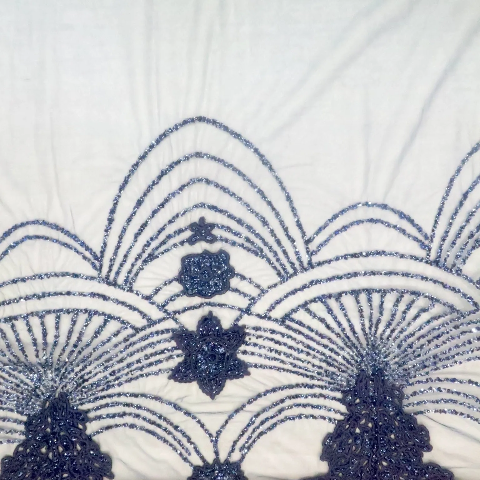 Black Tulle With Purple Sequin and Bugle Beads Floral Abstract Design Embroidered Fabric