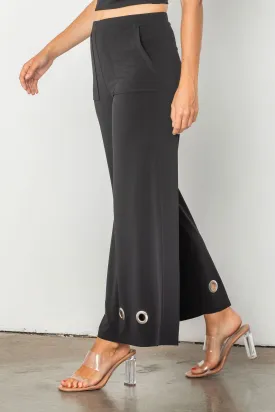 Black Wide Leg Grommet Hem Pants