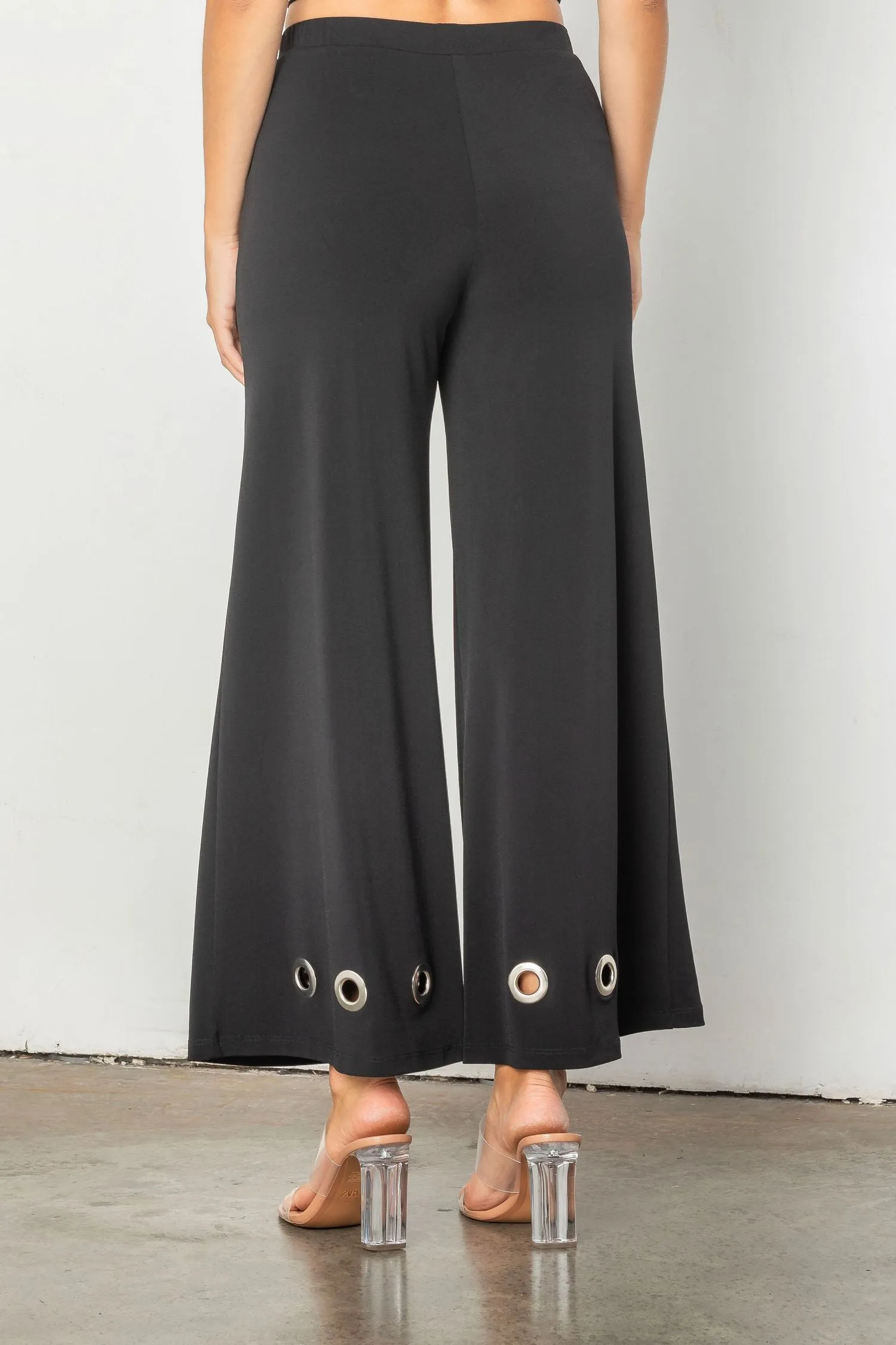 Black Wide Leg Grommet Hem Pants