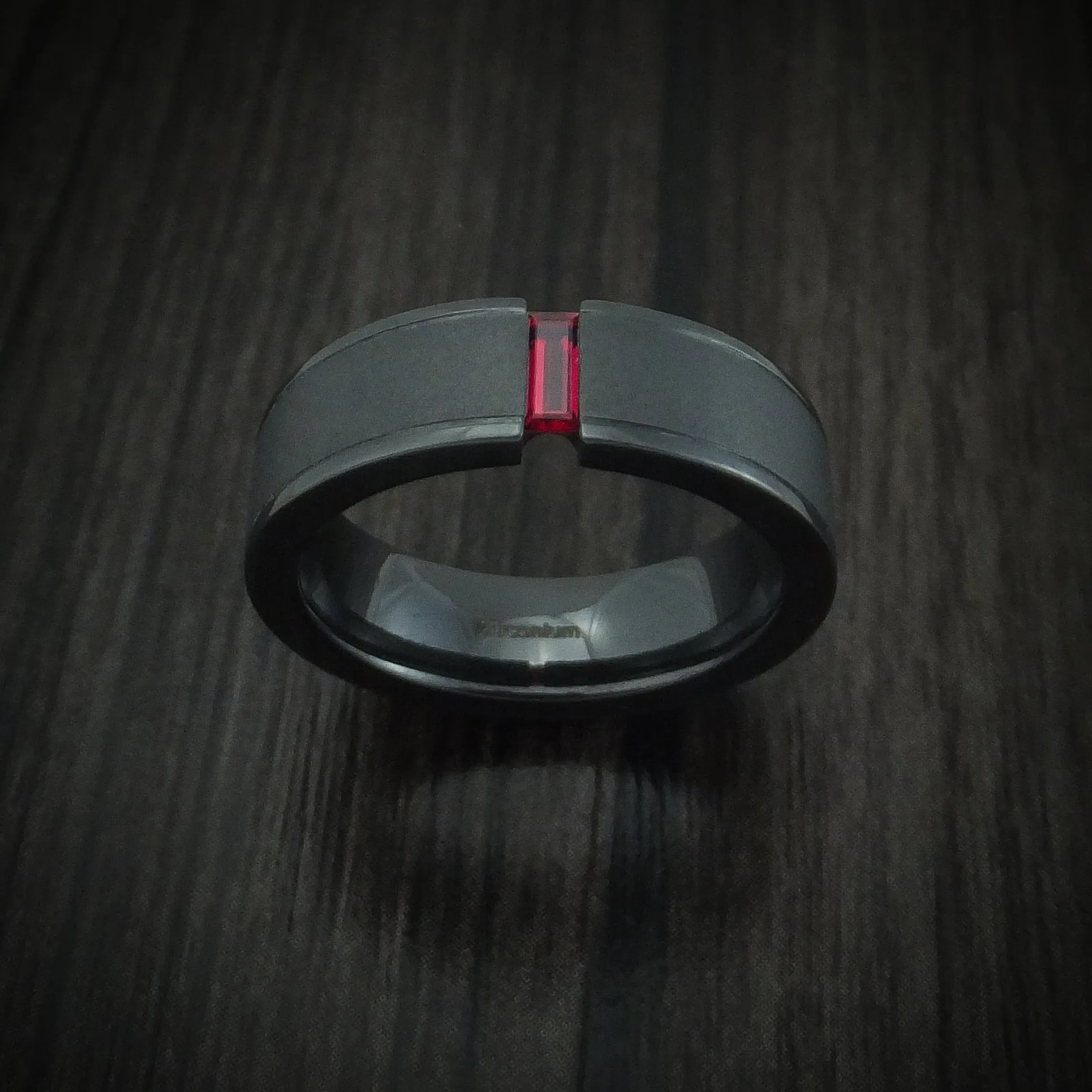 Black Zirconium and Ruby Men's Ring Custom Made Wedding Band