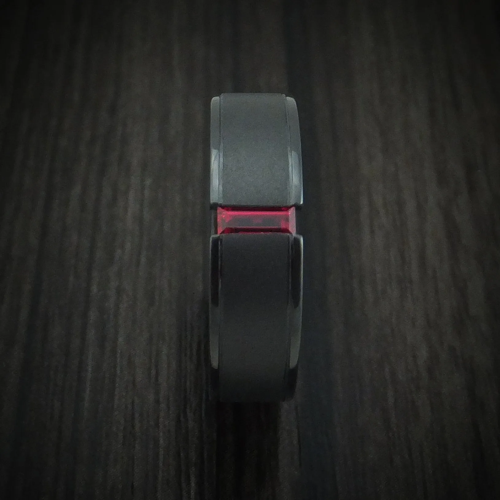 Black Zirconium and Ruby Men's Ring Custom Made Wedding Band