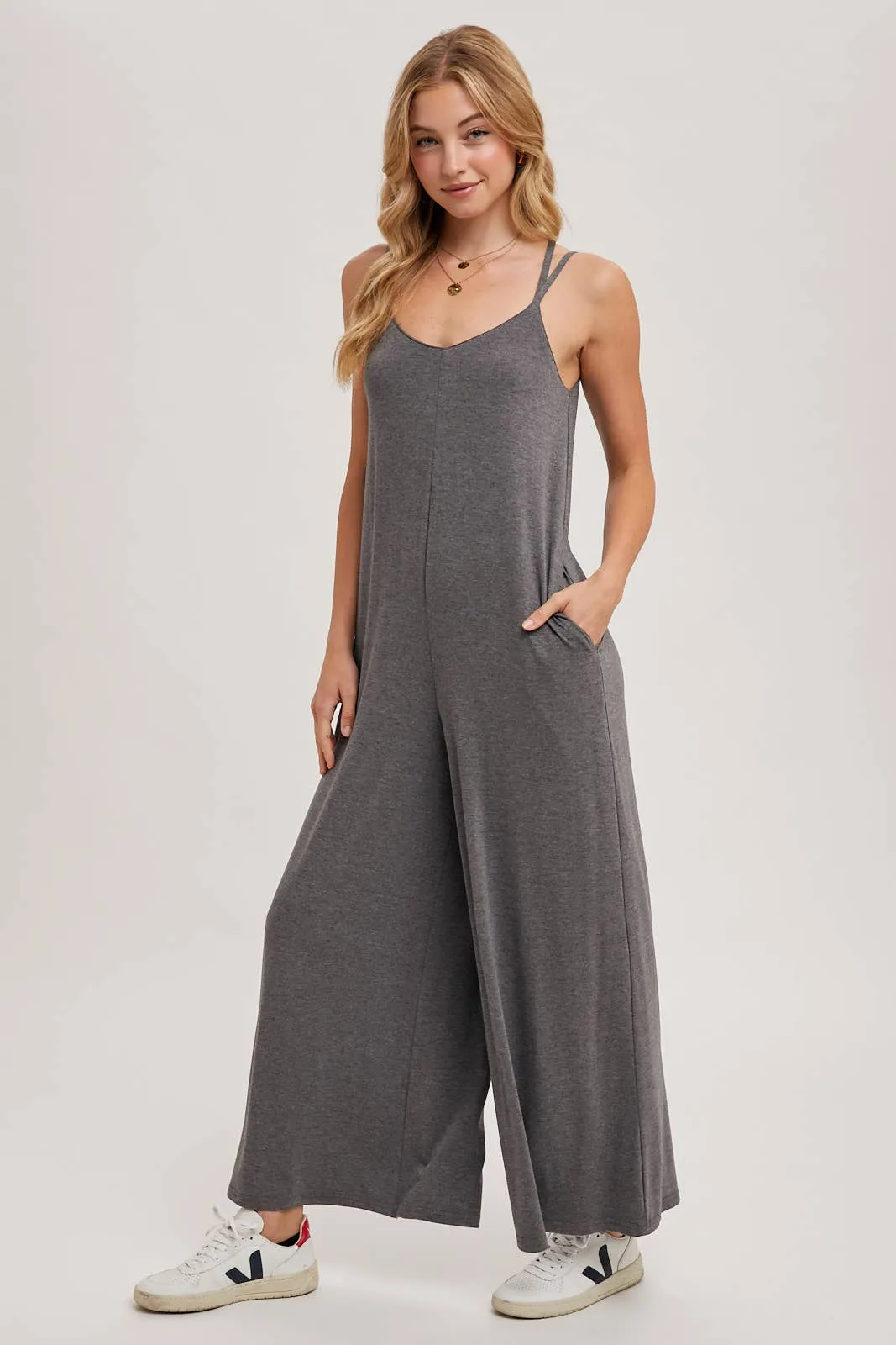 BLUIVY CRISS-CROSS BACK WIDE LEG JUMPSUIT