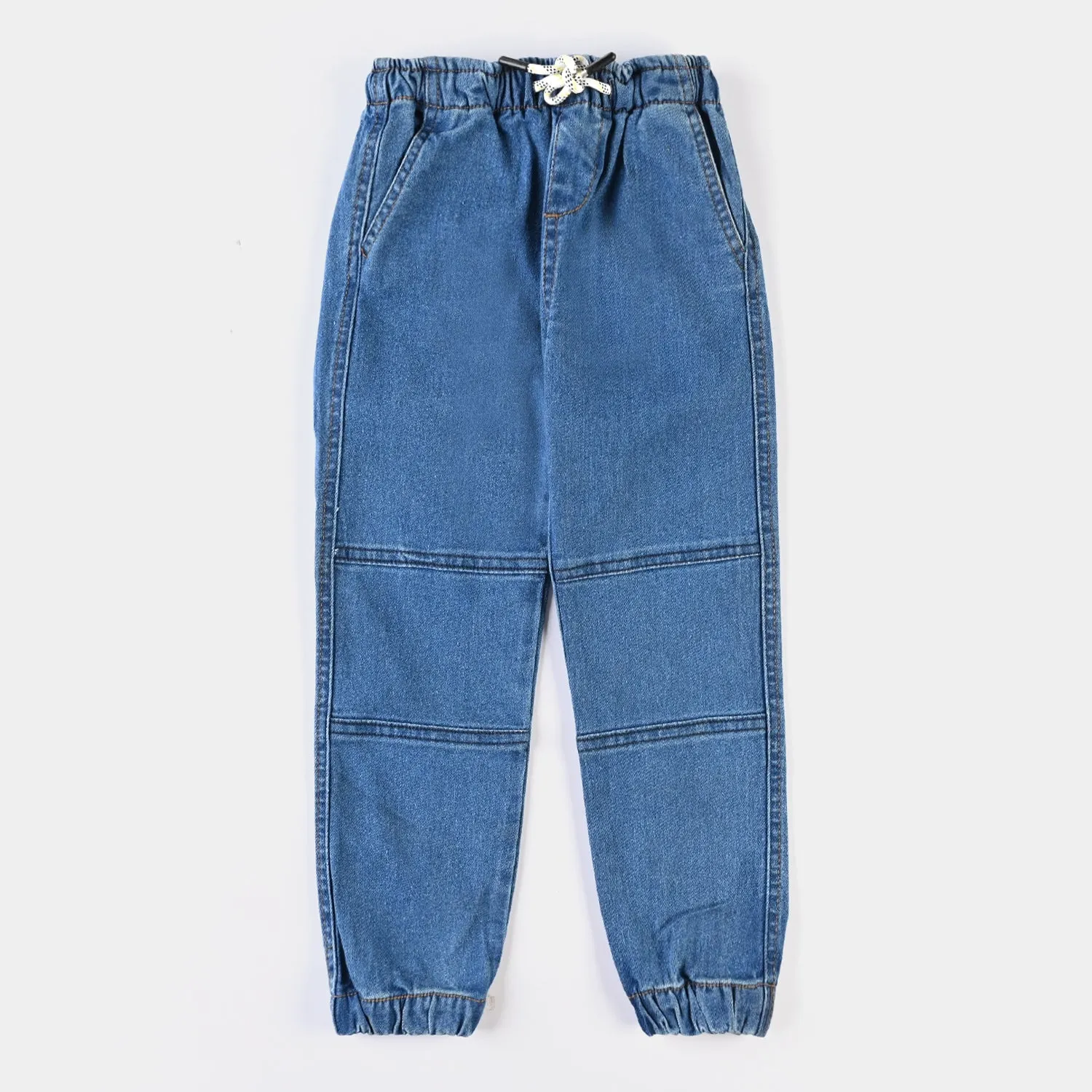 Boys Denim Stretch Pant Contrast Cargo-Mid Blue