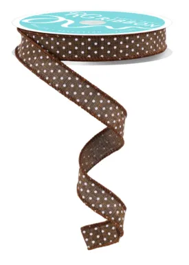 Brown swiss dot, wired, skinny ribbon, 5/8"