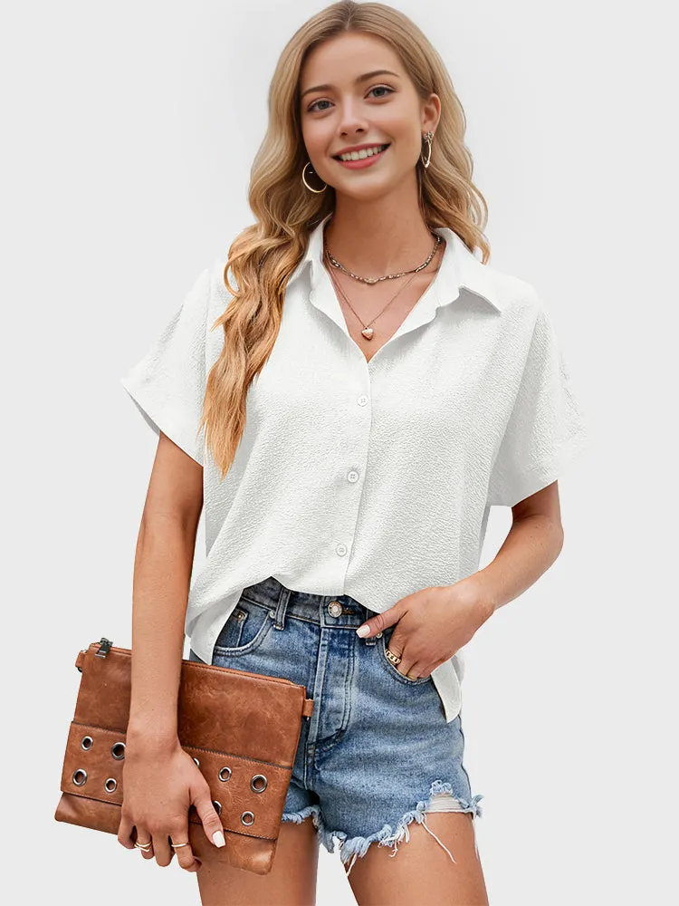 Bubble Wrinkle Loose V-neck Shirt
