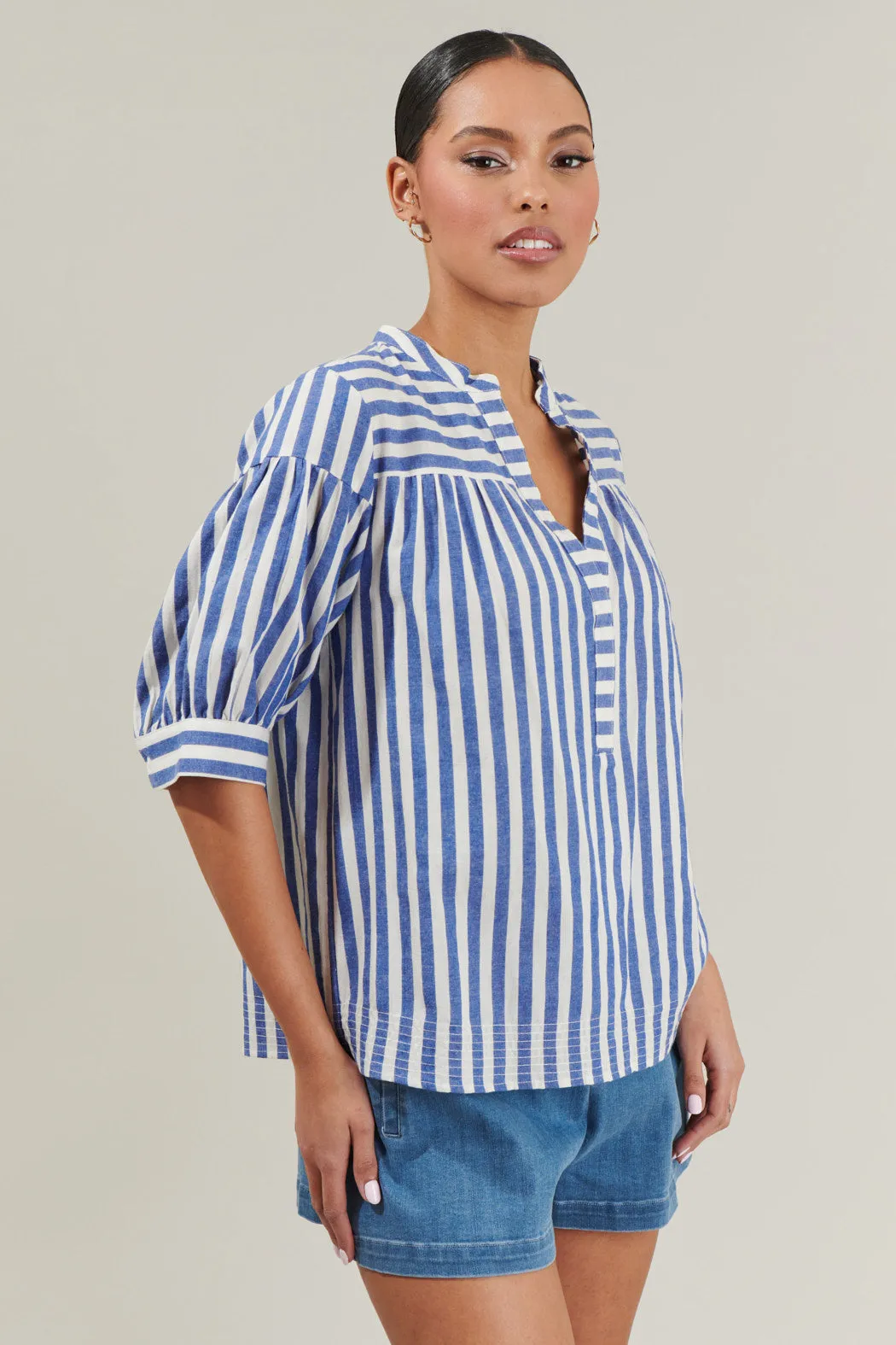 Catana Striped Split Neck Top