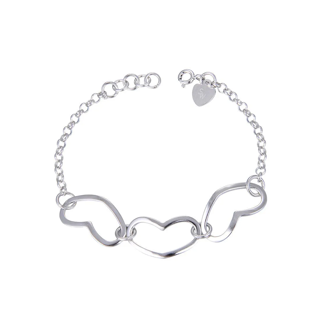 Cathleen Open Chained Heart 925 Sterling Silver Bracelet
