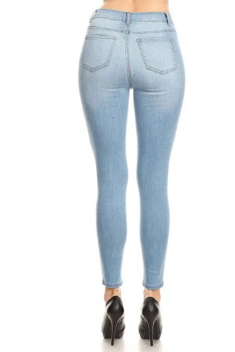 Classic High Waisted Light Wash Ankle Cropped Skinny Jeans