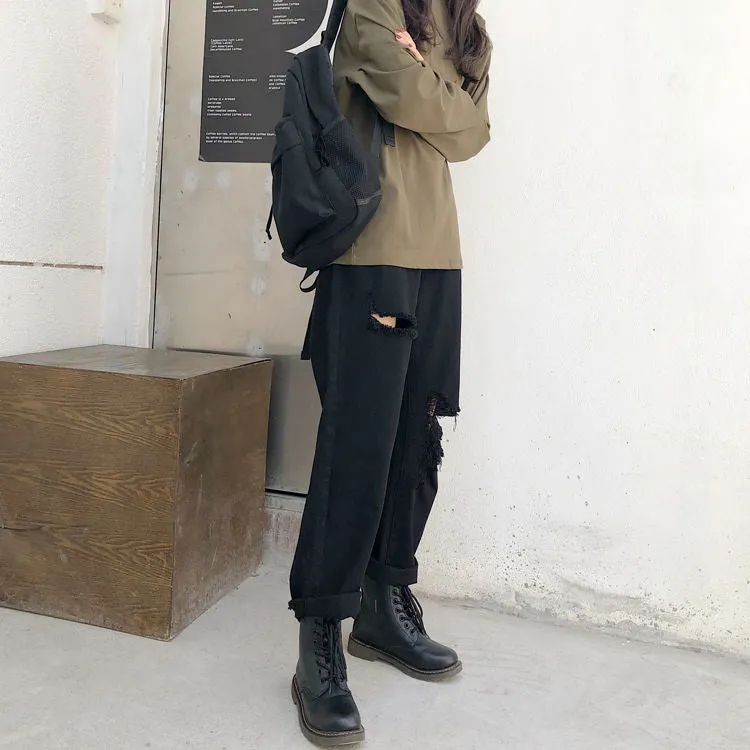 'Come As You Are' Black Grunge Ripped Baggy Jeans