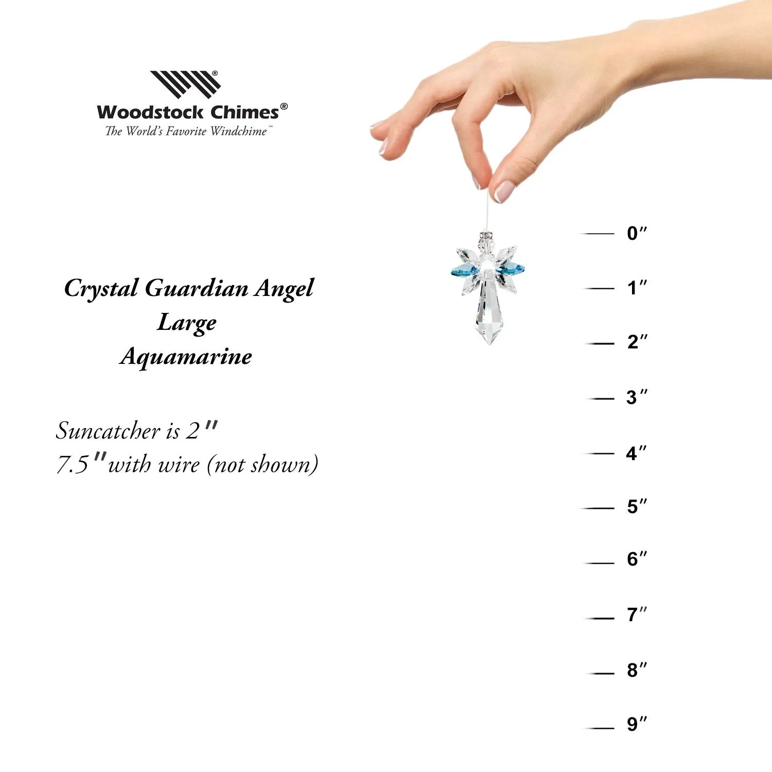 Crystal Guardian Angel Suncatcher - Large, Aquamarine