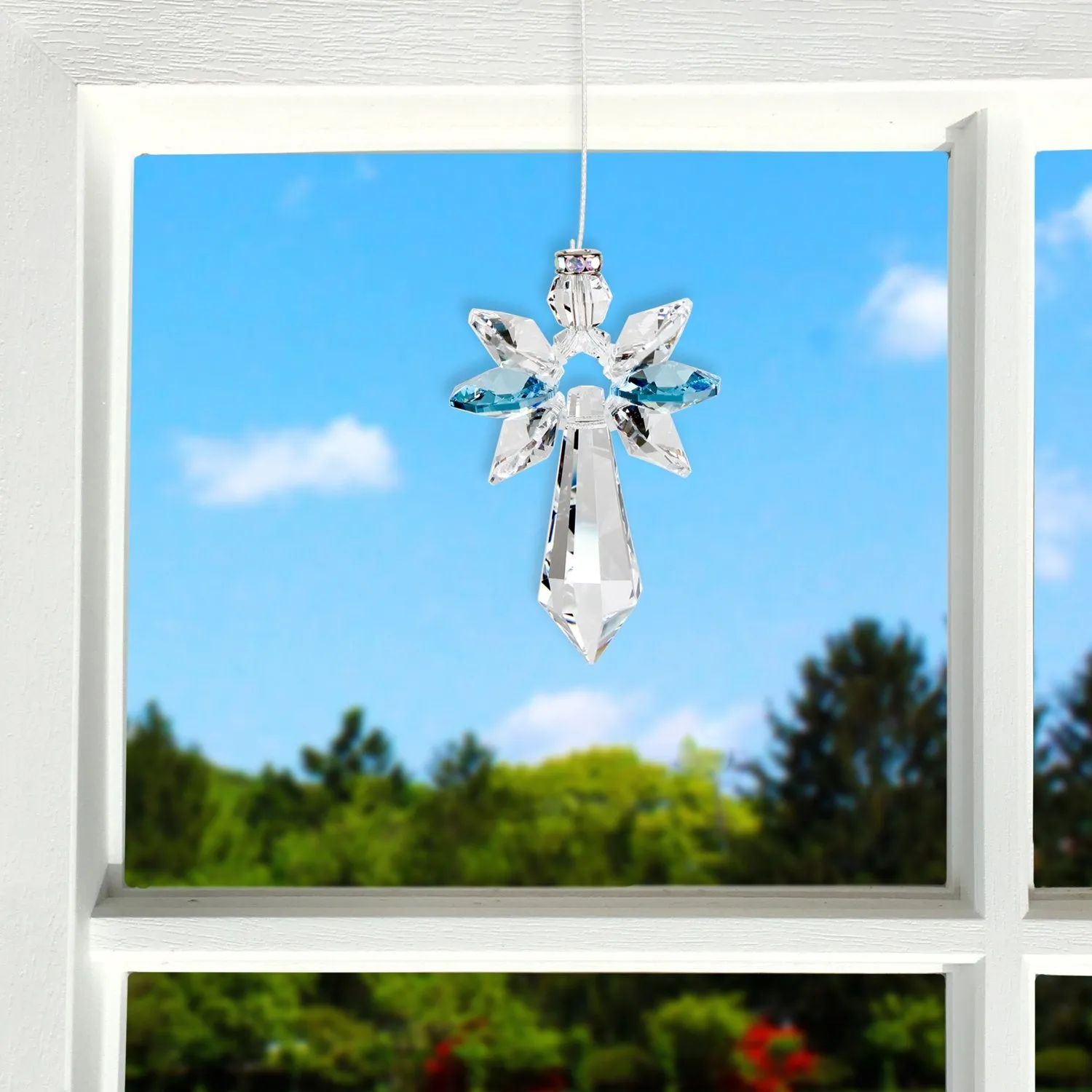 Crystal Guardian Angel Suncatcher - Large, Aquamarine