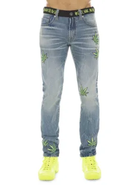 Cult Of Individuality Leaf Embroidered Jeans, Blue