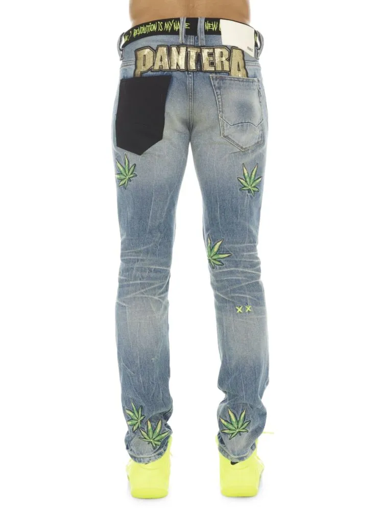 Cult Of Individuality Leaf Embroidered Jeans, Blue