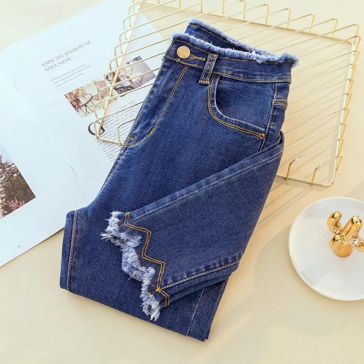 Denim Black Gray Blue Plus Velvet Fringe Jeans
