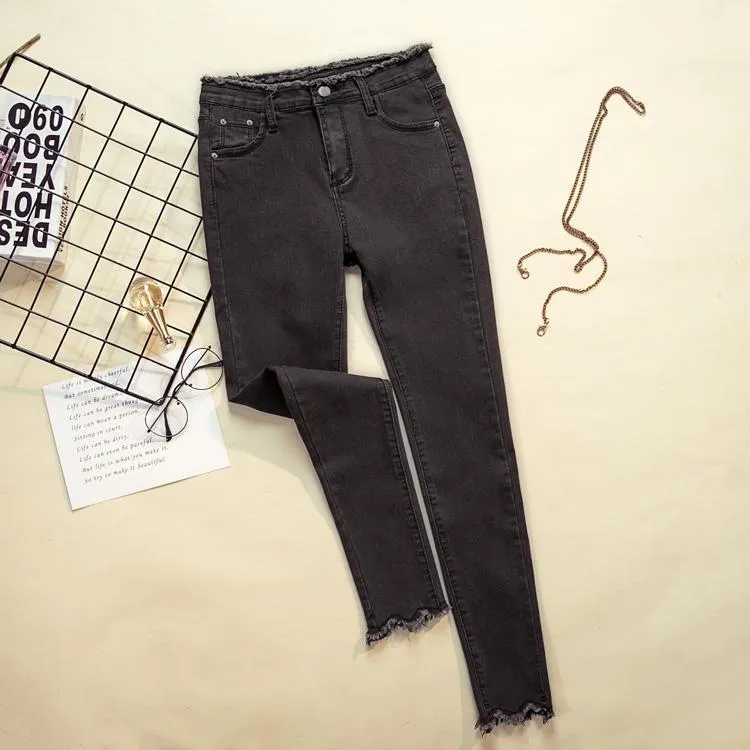 Denim Black Gray Blue Plus Velvet Fringe Jeans
