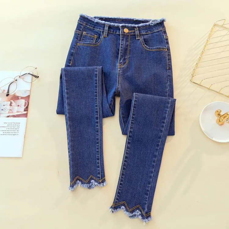 Denim Black Gray Blue Plus Velvet Fringe Jeans