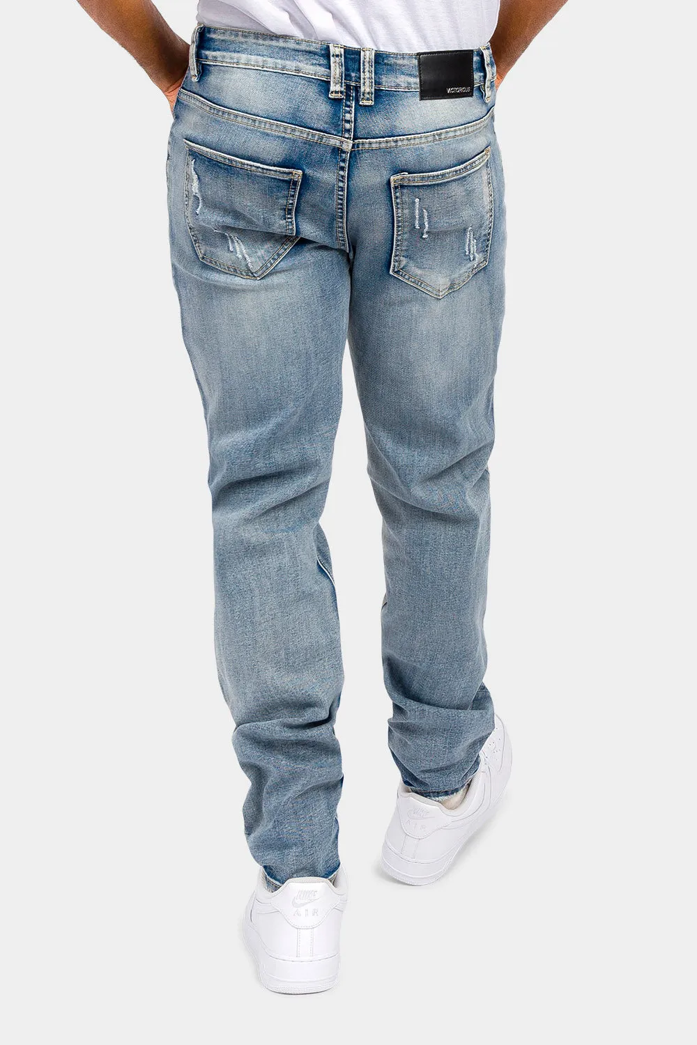 Distressed Bandana Paisley Patch Denim Jeans