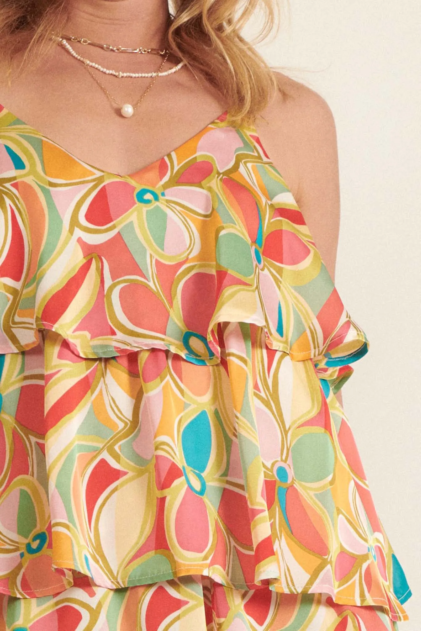 Dreaming in Color Tiered Floral Satin Romper