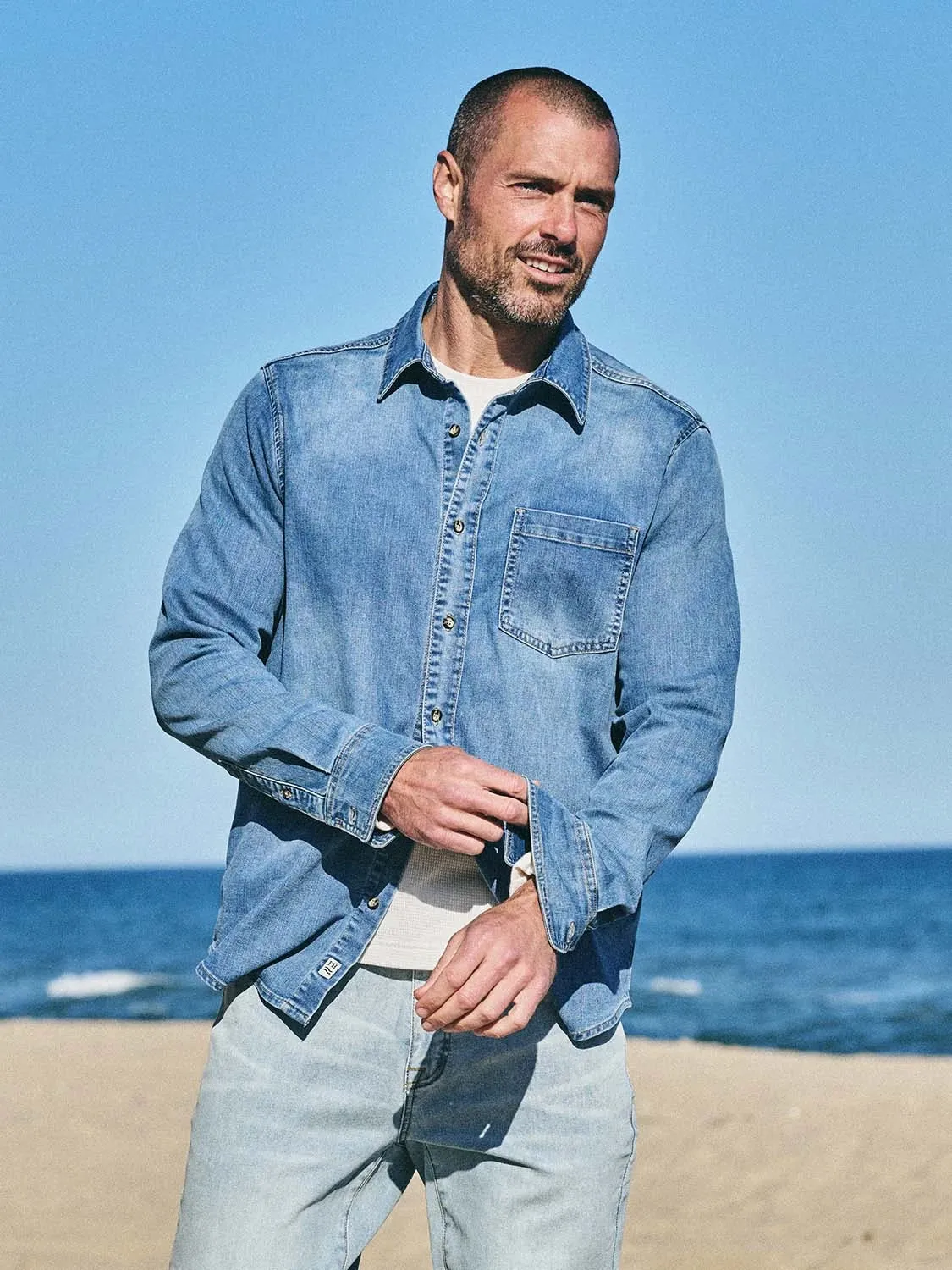 Driftwood Stretch Denim Shirt | Medium Denim Wash
