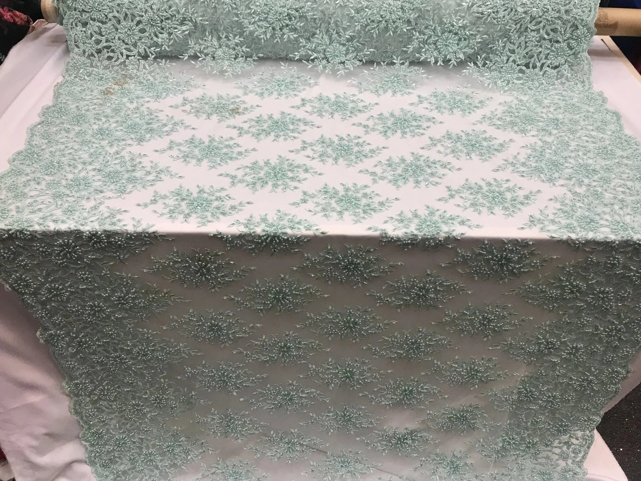 Embroidered Mesh Floral Beaded Lace Wedding Fabric