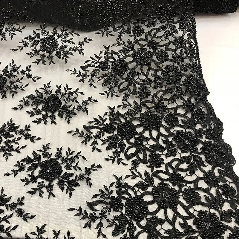Embroidered Mesh Floral Beaded Lace Wedding Fabric