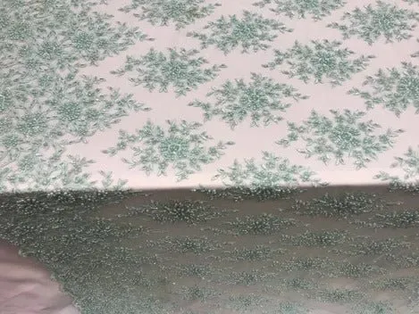 Embroidered Mesh Floral Beaded Lace Wedding Fabric