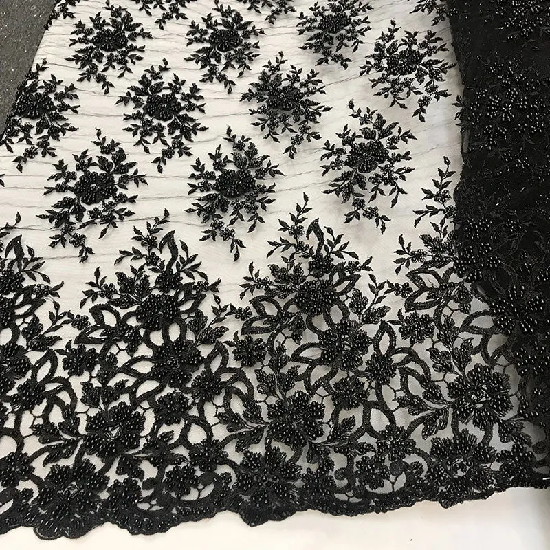 Embroidered Mesh Floral Beaded Lace Wedding Fabric