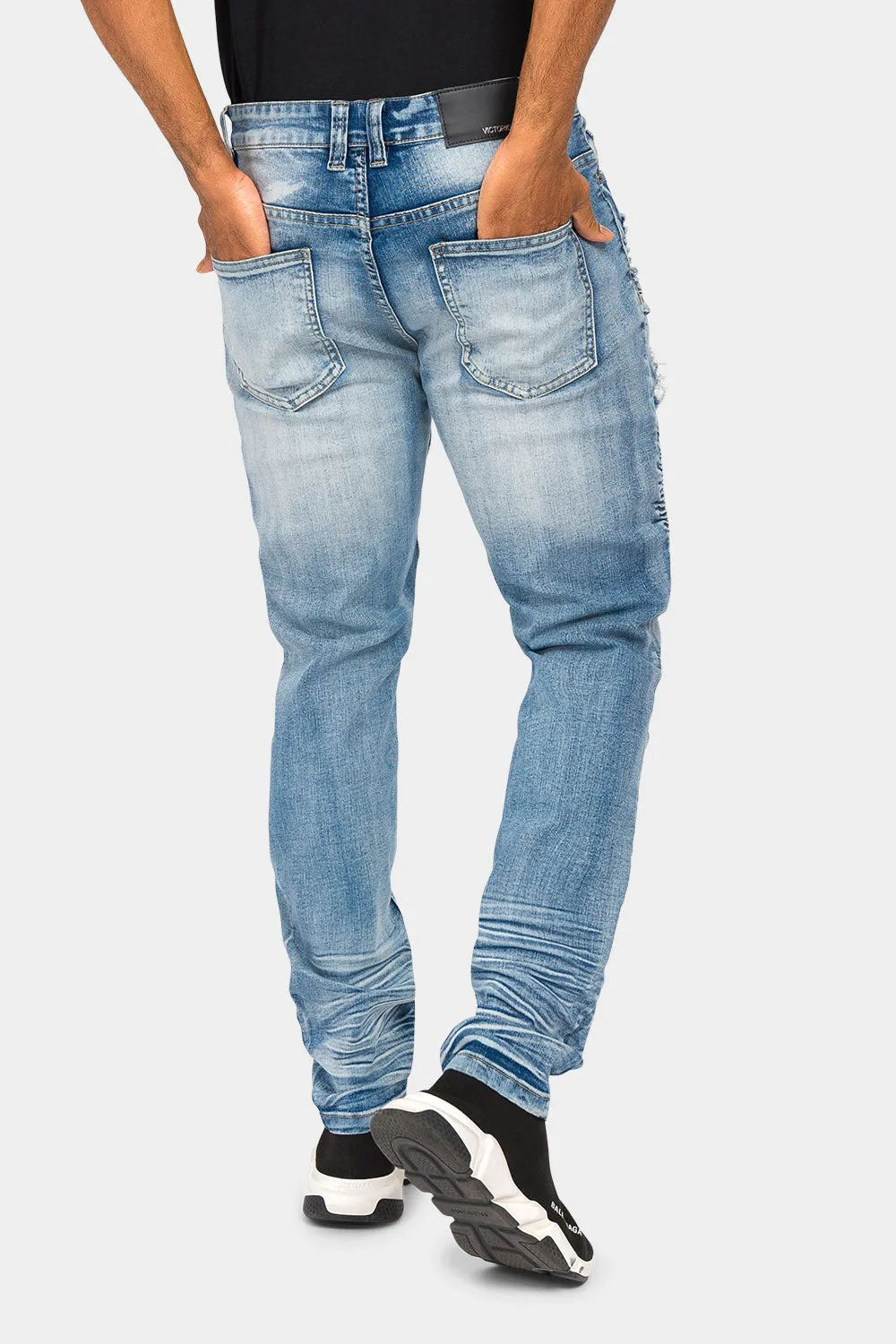 Faded Stacked Biker Denim Jeans