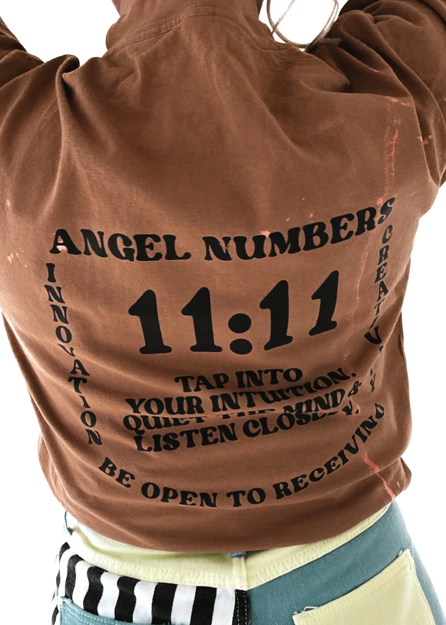 FINAL SALE: 11:11 ANGEL NUMBERS BLEACHED OUT SIDE SLIT TEE