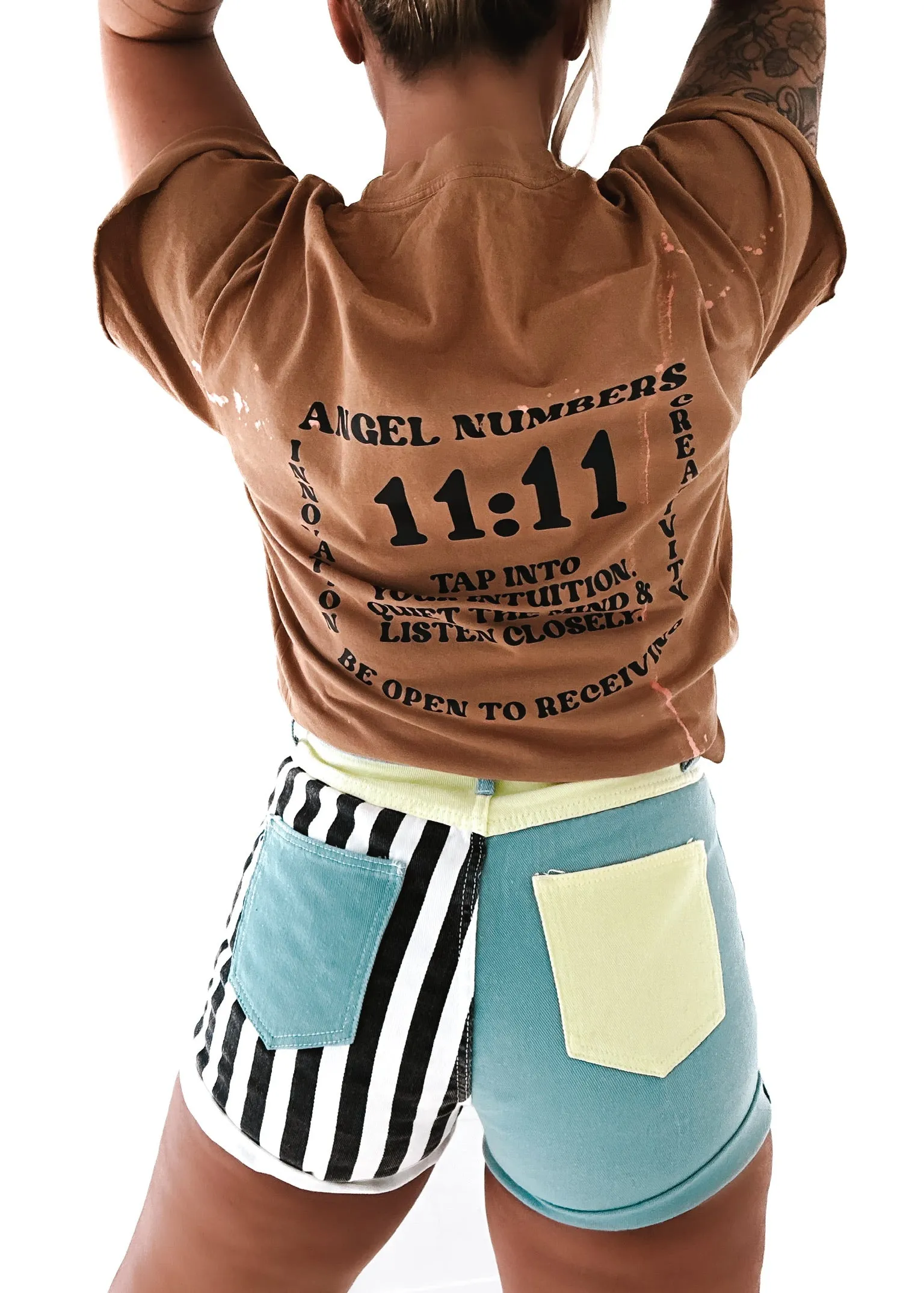 FINAL SALE: 11:11 ANGEL NUMBERS BLEACHED OUT SIDE SLIT TEE