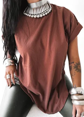 FINAL SALE: PEBBY BASICS RUST SIDE SLIT TEE