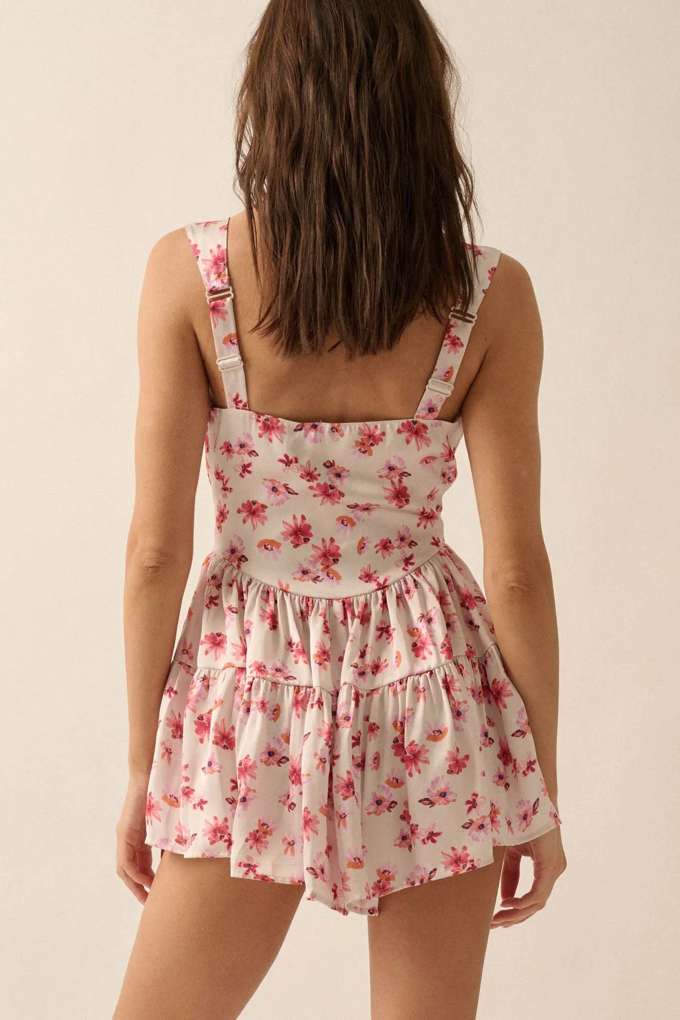 Flirty Flowers Floral Satin Fit-and-Flare Romper