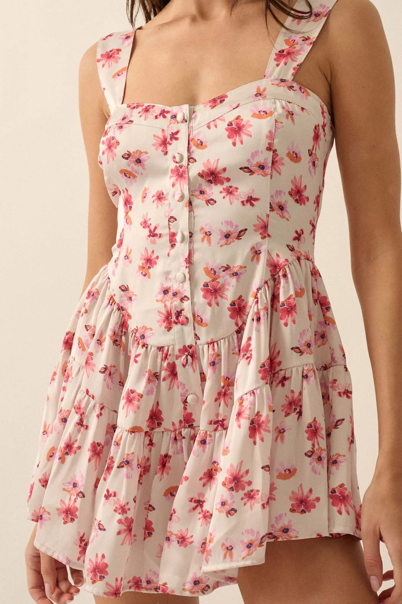 Flirty Flowers Floral Satin Fit-and-Flare Romper